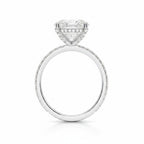 My Store 4 18K white gold oval lab-grown diamond engagement ring with a hidden halo and pavé band side view