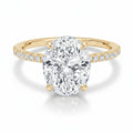 My Store 4 18K gold oval lab-grown diamond engagement ring with a hidden halo and pavé diamond band