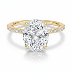 My Store 4 18K gold oval lab-grown diamond engagement ring with a hidden halo and pavé diamond band
