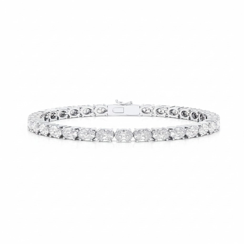 My Store 4 East-West oval cut diamond tennis bracelet in white gold with a secure box clasp and shared-prong setting.