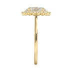 My Store 4 18K solid gold oval halo diamond ring set viewed from the side, showcasing the vintage-inspired setting.