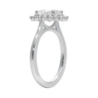 My Store 4 18K solid gold oval halo diamond ring set viewed from the side showcasing the vintage-inspired setting