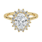 My Store 4 18K solid gold oval diamond ring with a vintage halo setting and sparkling round accent stones.