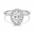 My Store 4 18K solid gold halo engagement ring featuring a brilliant oval lab-grown diamond with diamond accents.