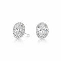 My Store 4 18K solid gold oval halo stud earrings featuring 1.5 carat lab-grown diamonds on a white background.
