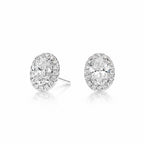 My Store 4 18K solid gold oval halo stud earrings featuring 1.5 carat lab-grown diamonds on a white background.