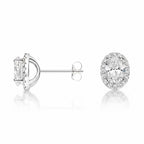 My Store 4 18K solid gold oval halo stud earrings featuring 1.5 carat lab-grown diamonds with a polished finish.