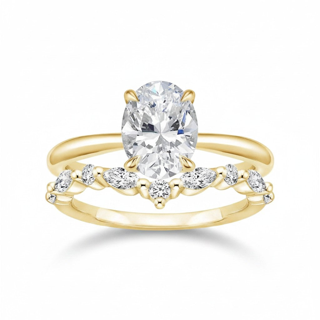 My Store 4 18K solid gold Antoinette ring set featuring an oval-cut lab-grown diamond and marquise accent stones.