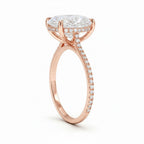 My Store 4 18K solid gold engagement ring with a 4 carat oval lab diamond, hidden halo, and 3/4 pavé diamond band.