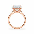 My Store 4 18K rose gold engagement ring with a 4 carat oval lab-grown diamond, hidden halo, and pavé band.