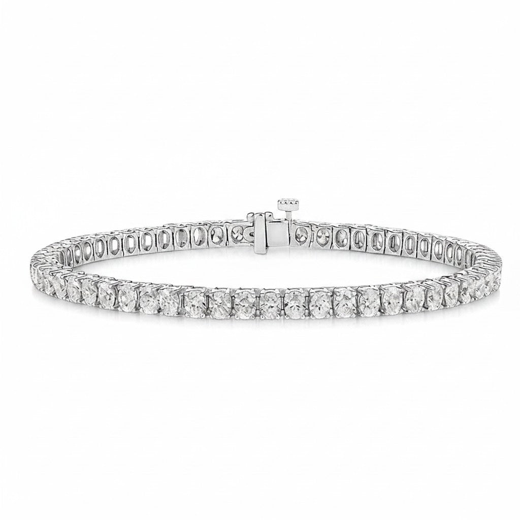 My Store 4 18K solid gold tennis bracelet featuring 8 carats of oval lab-grown diamonds in a continuous setting.