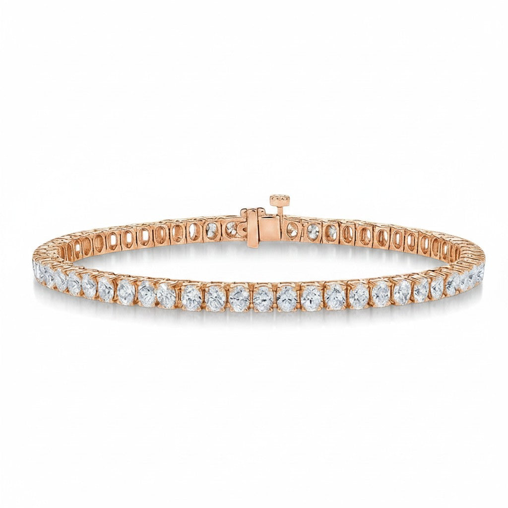 My Store 4 18K solid gold tennis bracelet featuring 8 carats of oval lab-grown diamonds in a continuous setting.