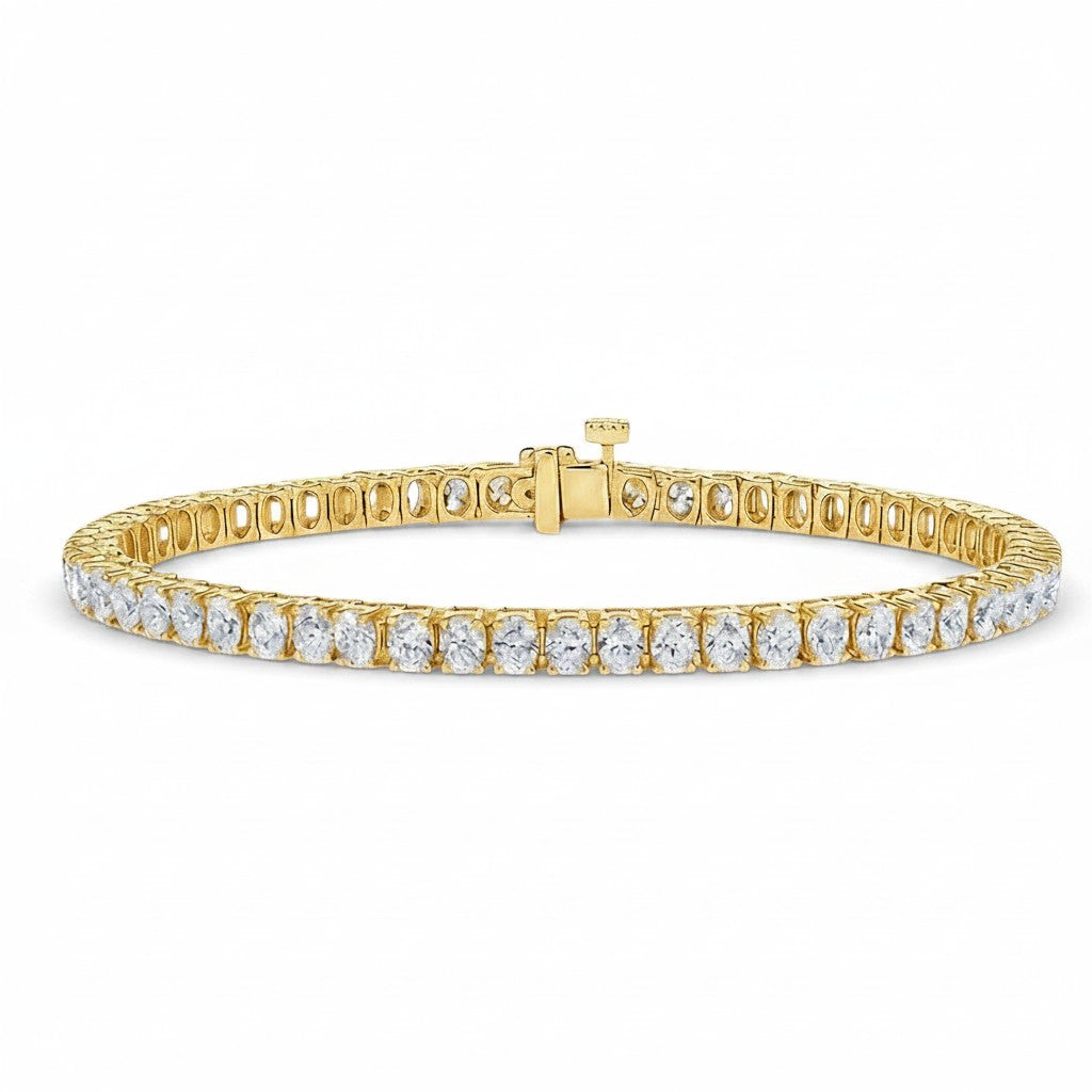 My Store 4 18K solid gold tennis bracelet featuring a continuous row of 8 carat oval lab-grown diamonds.