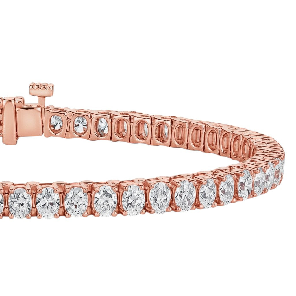 My Store 4 18K solid gold tennis bracelet featuring a continuous row of 8 carat oval lab-grown diamonds.