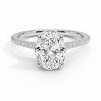 My Store 4 18K white gold engagement ring with a 2ct oval lab-grown diamond, cathedral setting, and pavé band.