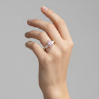 My Store 4 18K solid gold ring featuring a pink oval fancy color diamond with heart-shaped side stones on a hand