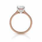 My Store 4 18K rose gold ring featuring a central oval diamond with pink pavé diamond accents on the band