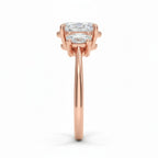My Store 4 18K solid gold trilogy engagement ring featuring an oval lab-grown diamond with oval side stones, side view.