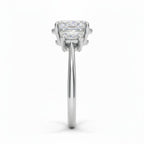 My Store 4 18K solid gold trilogy engagement ring with three oval-cut lab-grown diamonds in a side profile view.