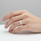 My Store 4 18K solid gold trilogy engagement ring featuring an oval-cut lab diamond with two oval side stones.