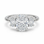 My Store 4 18K solid gold trilogy engagement ring featuring a central oval lab-grown diamond with oval side stones.