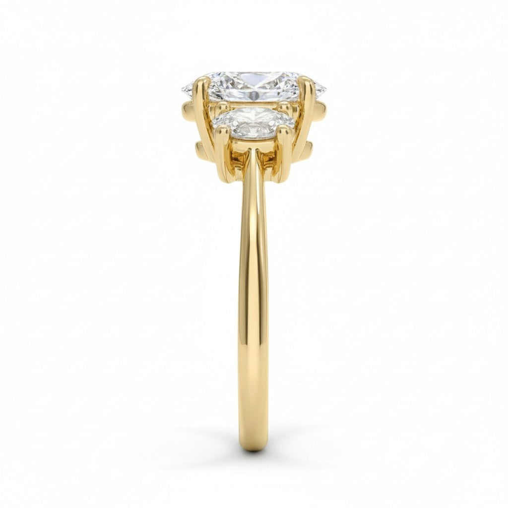 My Store 4 18K solid gold trilogy engagement ring featuring an oval lab-grown diamond with oval side stones