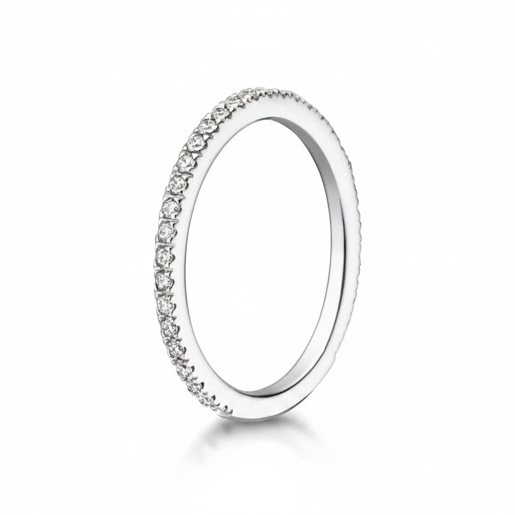 My Store 4 micro-pavé wedding band in white gold with round brilliant diamonds along the shank.