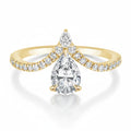 My Store 4 pear cut chevron pavé engagement ring in 18K yellow gold with a teardrop diamond and crown silhouette.