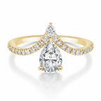 My Store 4 pear cut chevron pavé engagement ring in 18K yellow gold with a teardrop diamond and crown silhouette.