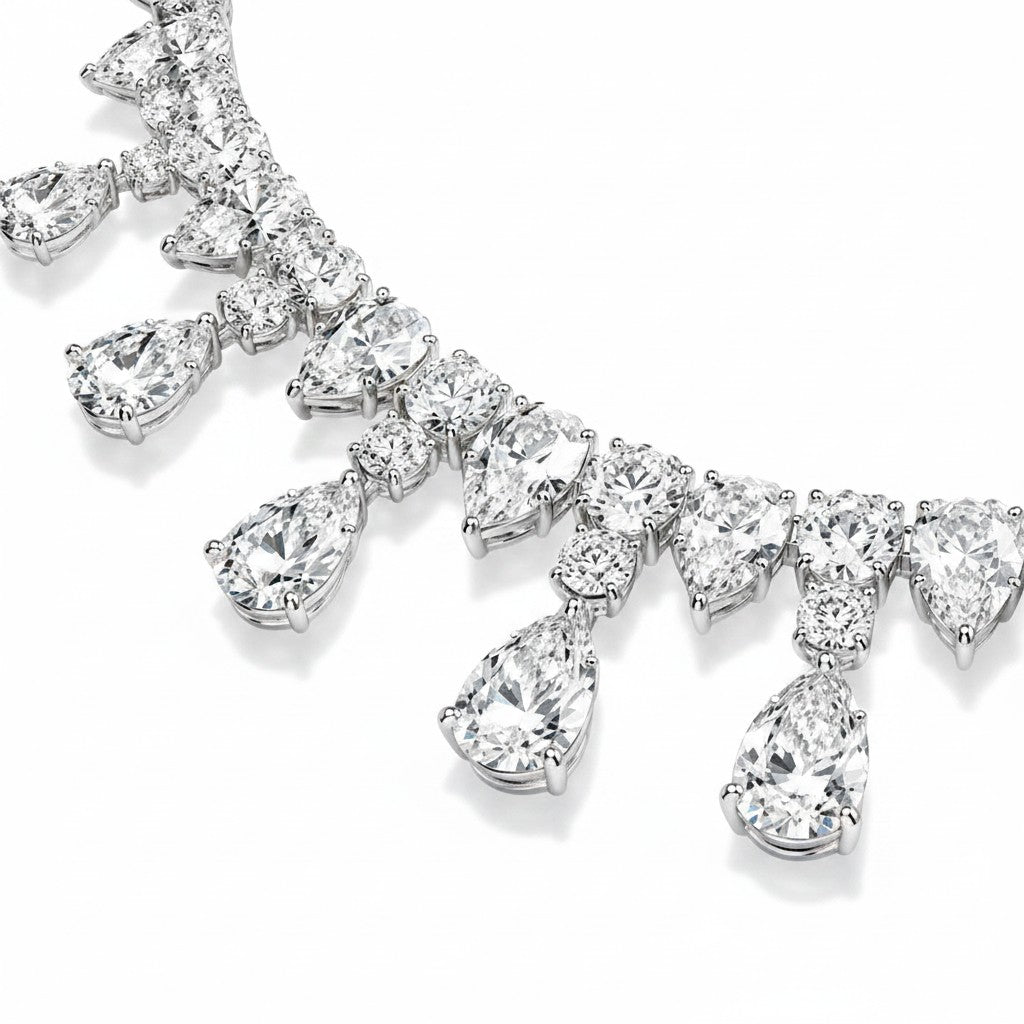 My Store 4 Vivienne diamond tennis necklace featuring round brilliant diamonds and cascading pear-cut diamond drops.