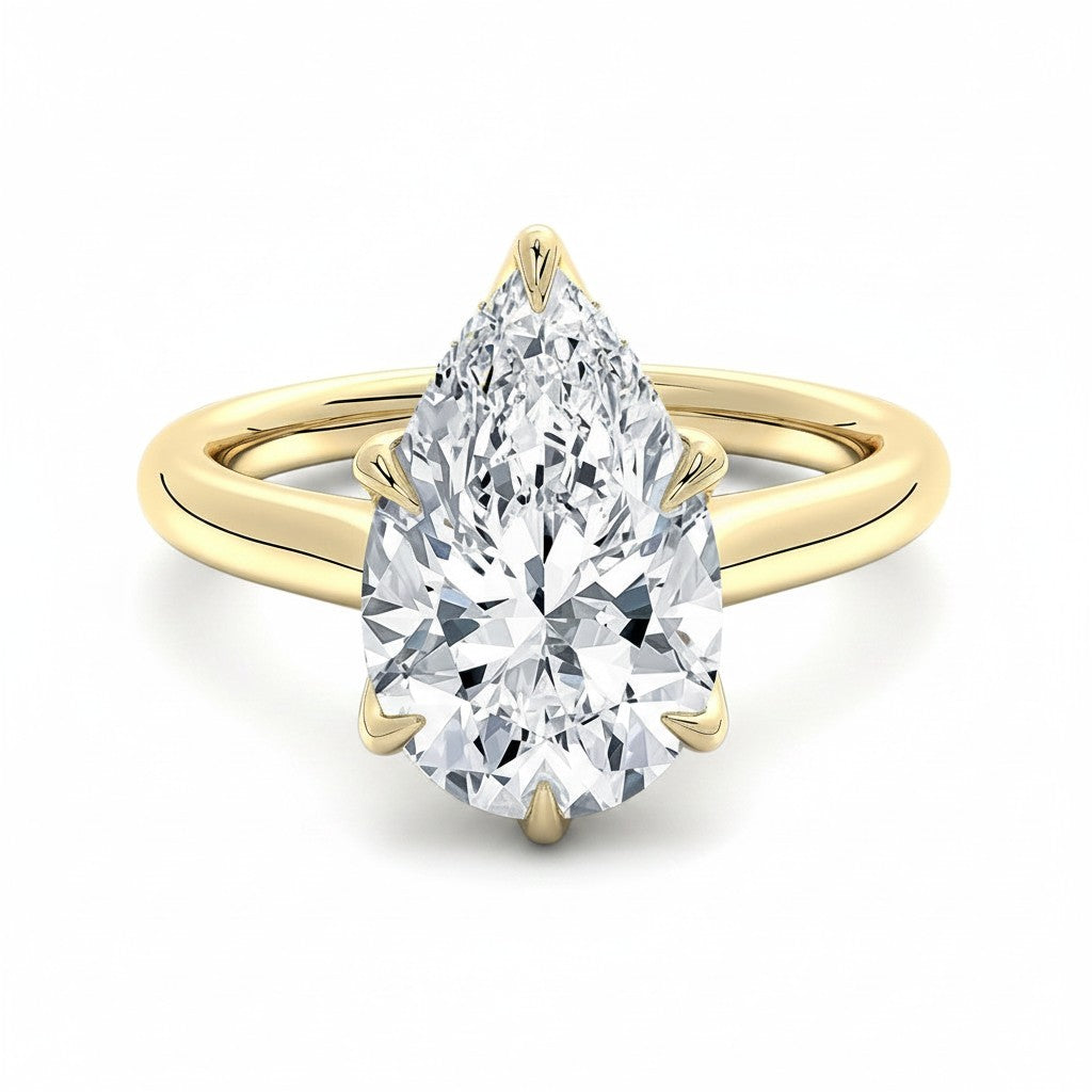 My Store 4 pear cut diamond engagement ring with a tulip petal basket setting in polished 18k yellow gold