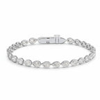My Store 4 pear cut diamond tennis bracelet in white gold with a secure bezel setting and integrated box clasp.