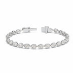 My Store 4 pear cut diamond tennis bracelet in white gold with a smooth protective bezel setting and box clasp.