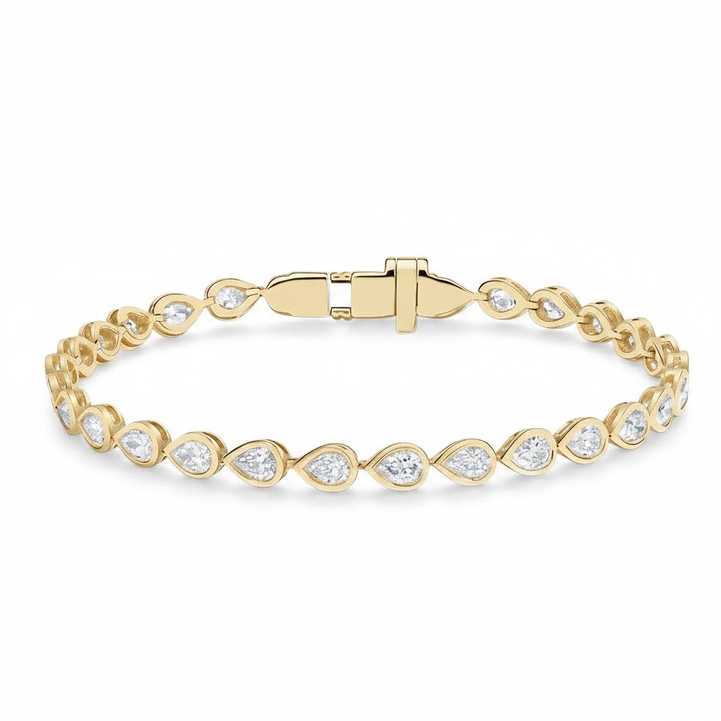 My Store 4 pear cut diamond tennis bracelet in 14K yellow gold with a smooth protective bezel setting