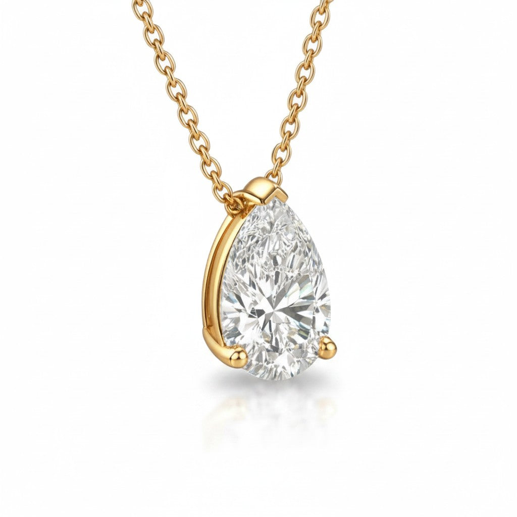 My Store 4 pear-cut diamond floating solitaire pendant on a delicate 18K yellow gold cable chain