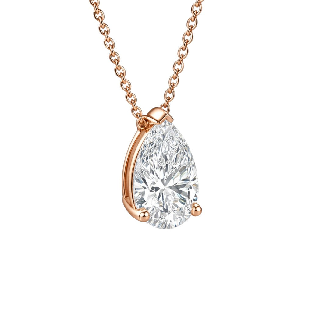 My Store 4 pear-cut diamond solitaire pendant necklace in rose gold with a bail-free floating design on a cable chain