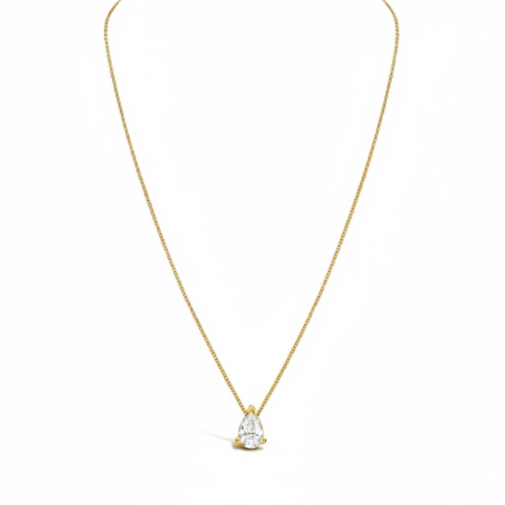 My Store 4 pear-cut diamond solitaire pendant necklace in 18K yellow gold with a bail-free floating design.