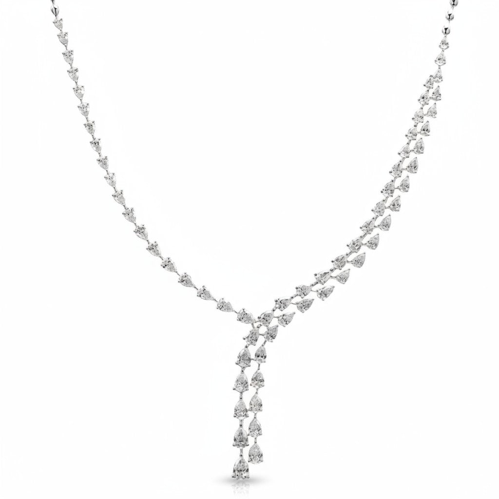 My Store 4 double strand lariat bridal necklace featuring brilliant pear-cut diamonds set in polished white gold.