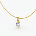 My Store 4 pear-cut diamond pendant on a sleek 18K yellow gold omega chain choker necklace.