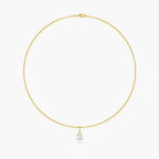 My Store 4 pear-cut diamond pendant on a sleek 18K yellow gold omega choker necklace with a secure box clasp.