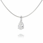 My Store 4 pear-cut diamond pendant on a sleek white gold omega chain, featuring a protective V-prong setting.