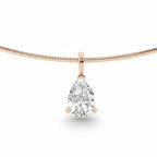 My Store 4 pear-cut diamond pendant on a rose gold omega choker chain with a V-prong setting.