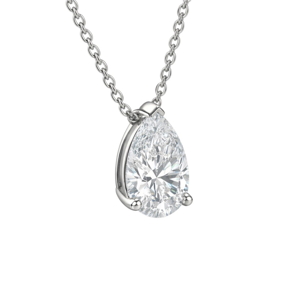 My Store 4 pear-cut diamond solitaire pendant necklace in white gold with a bail-free floating design on a cable chain