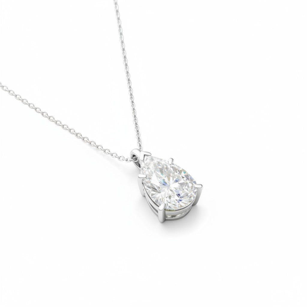 My Store 4 pear-cut diamond solitaire pendant necklace in white gold with a delicate cable chain.