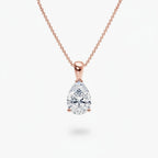 My Store 4 pear-cut diamond solitaire pendant necklace in rose gold with a tapered bail on a delicate cable chain.
