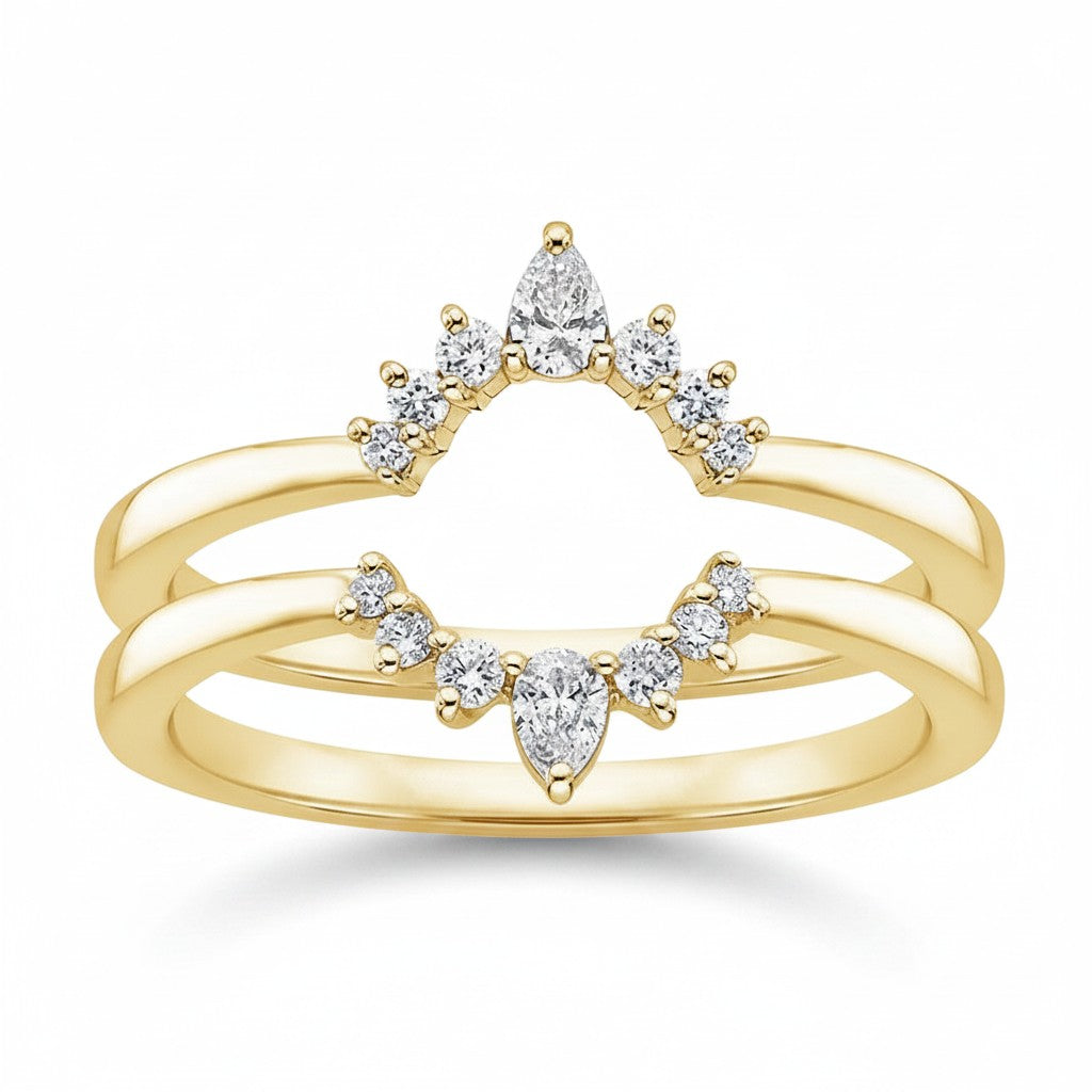 My Store 4 pear cut tiara diamond ring enhancer in yellow gold with chevron bands and brilliant accent stones