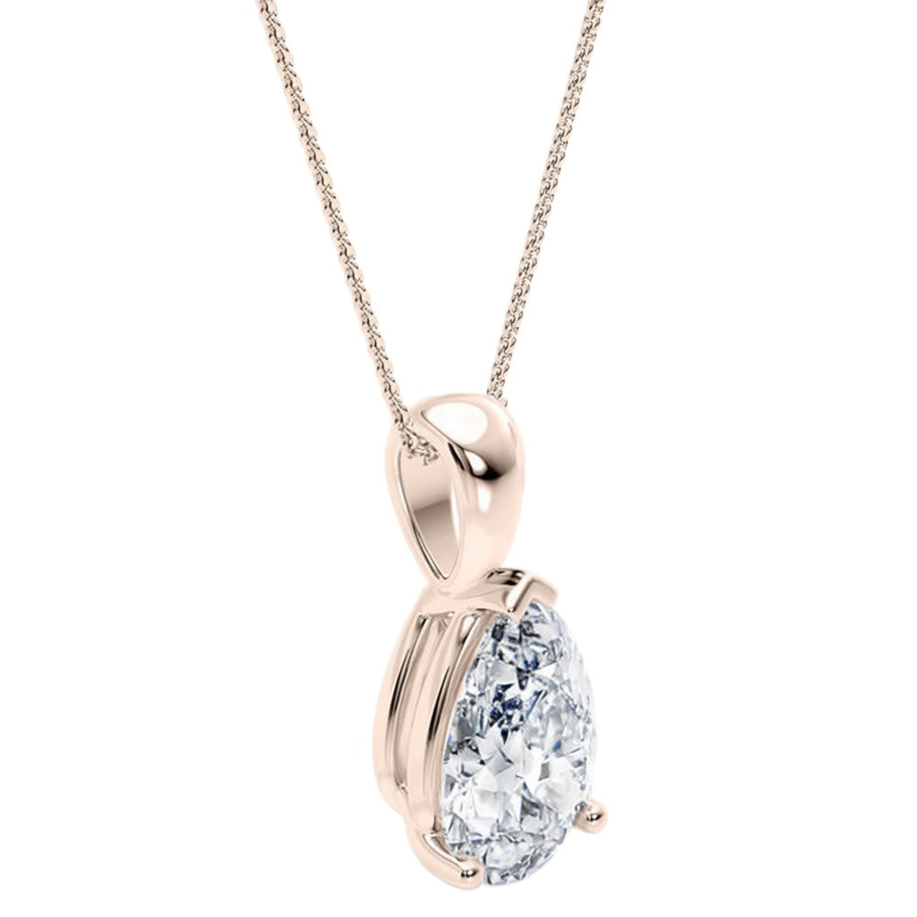 My Store 4 pear-cut diamond solitaire pendant necklace in 18K yellow gold with a tapered bail and V-prong tip.
