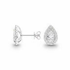 My Store 4 18K solid gold pear-shaped lab diamond stud earrings with a sparkling halo setting.