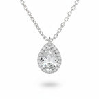 My Store 4 pear-cut diamond pendant necklace with a micro-pave halo on a delicate white gold chain.