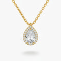 My Store 4 pear-cut diamond pendant necklace with a micro-pave halo on a delicate 18K yellow gold cable chain.